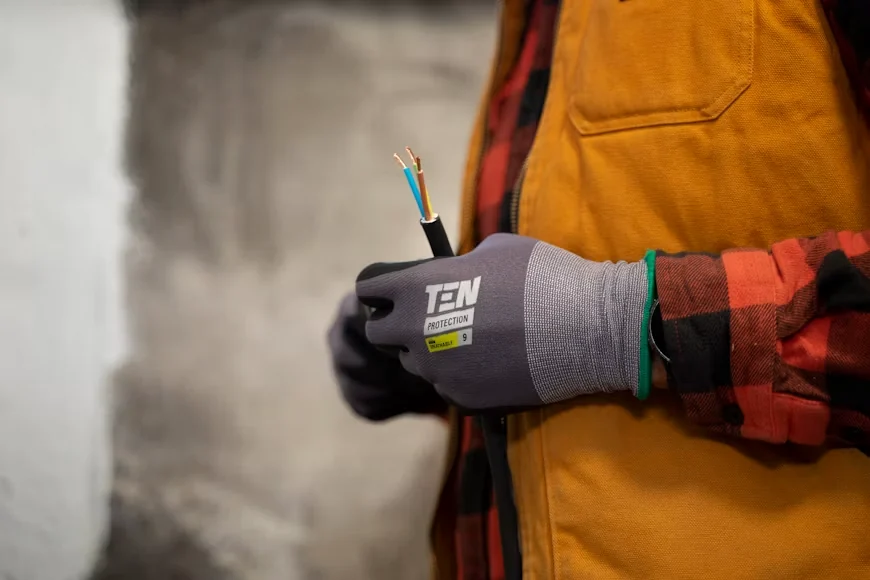 Profissional com cabeamento para atendimento elétrico